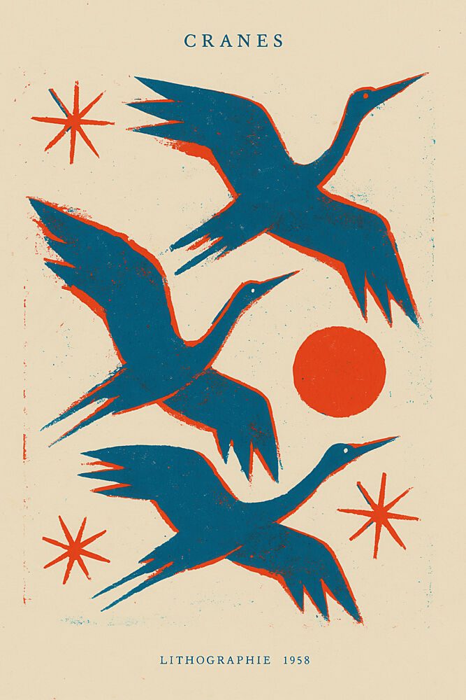 Cranes Lithographie art print by Treechild for $57.95 CAD