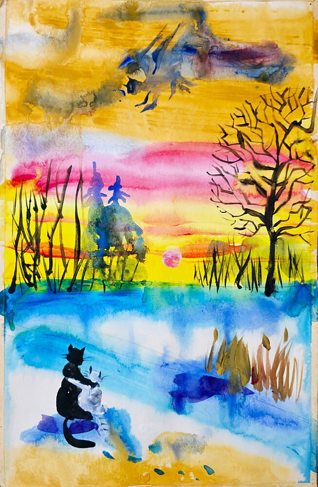 Whimsical Cats Sunset art print by Kanat Ibragimov for $57.95 CAD