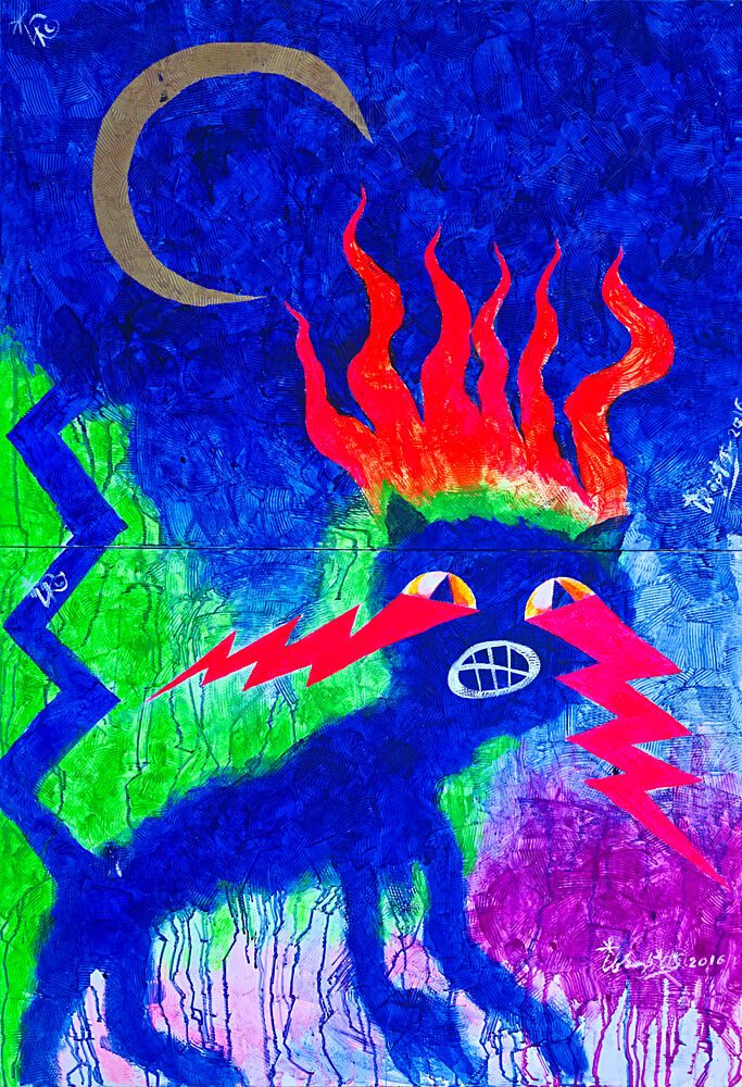 Fiery Lightning Cat art print by Kanat Ibragimov for $57.95 CAD