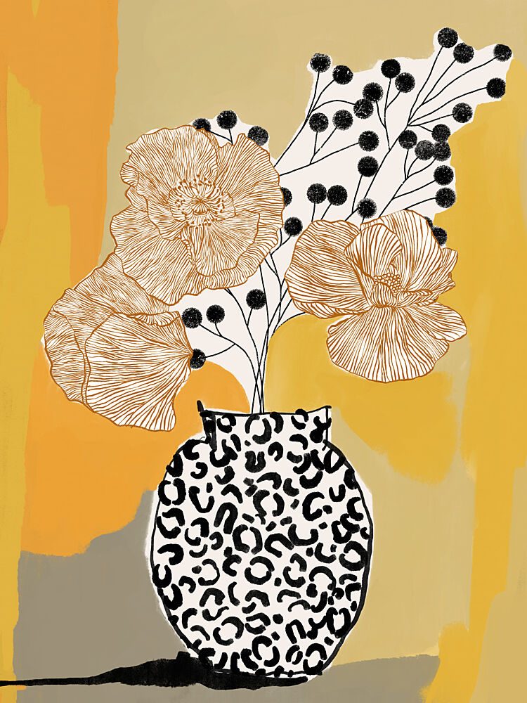 Leopard Vase Flowers art print by Dotz and Cats for $57.95 CAD