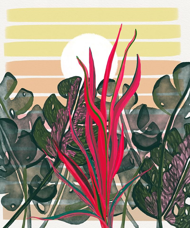Jungle Red Plant Sunset art print by Art by the Ocean for $57.95 CAD