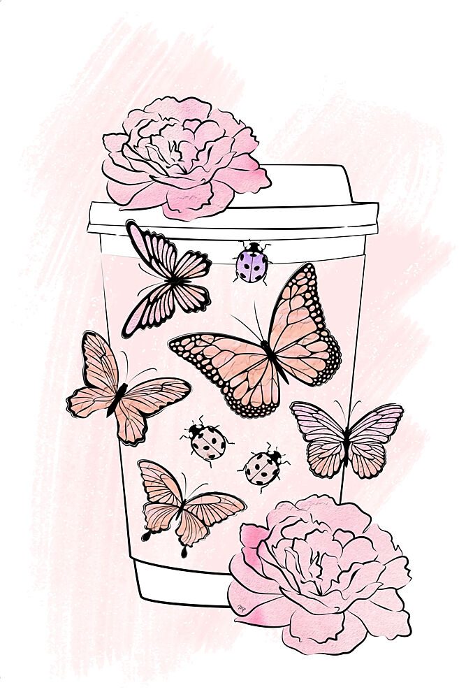 Pink Butterfly Coffee Cup art print by Martina for $57.95 CAD