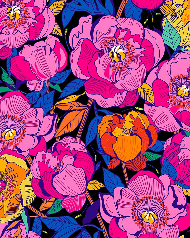 Vibrant Peony Pattern art print by Marusha Belle for $57.95 CAD