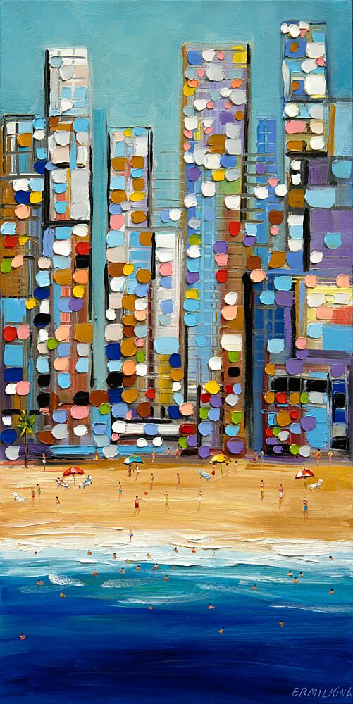 Colorful City Beach art print by Ekaterina Ermilkina for $57.95 CAD