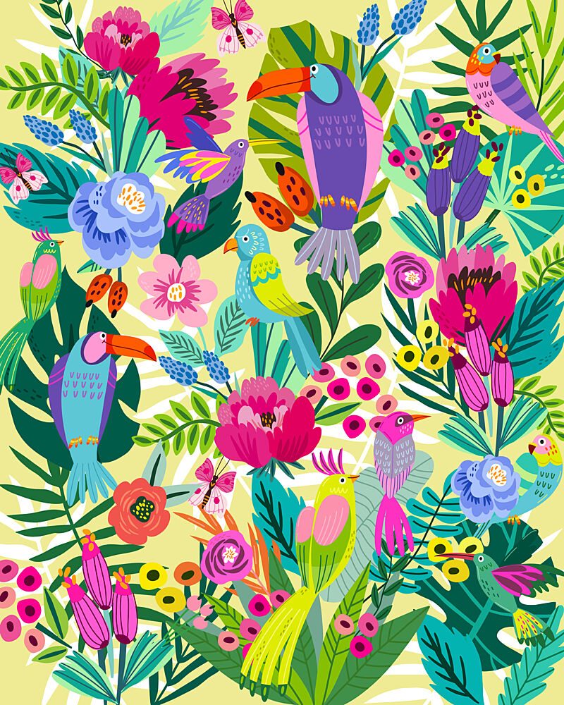 Colorful Jungle Birds art print by Marusha Belle for $57.95 CAD