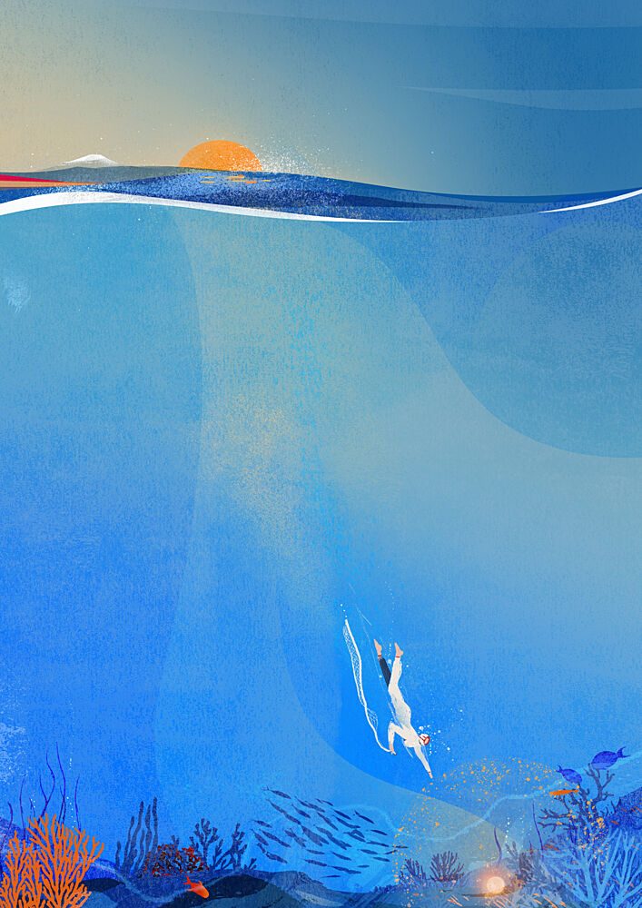 Divers Sunset Ocean art print by Annelien Smet for $57.95 CAD