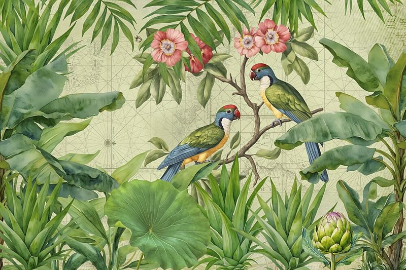 Jungle Parrots Vintage Map art print by Andrea Haase for $57.95 CAD