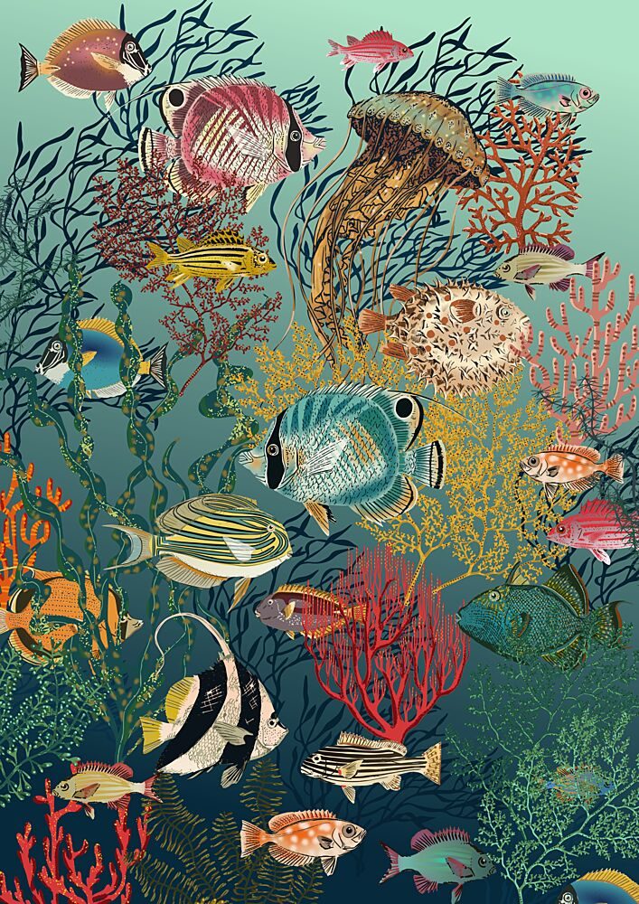 Vibrant Coral Reef Life art print by Annick for $57.95 CAD