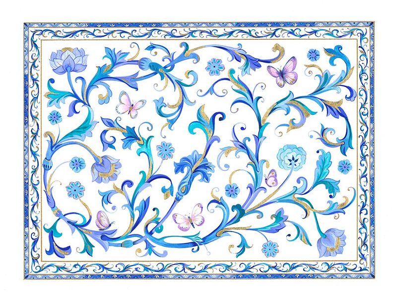 Blue Pattern and Butterflies art print by Isabelle Brent for $57.95 CAD