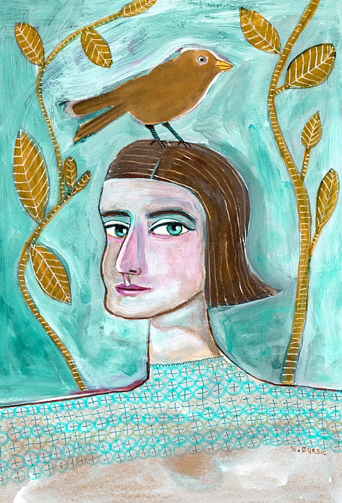 Whimsical Woman with Bird art print by Sharyn Bursic for $57.95 CAD