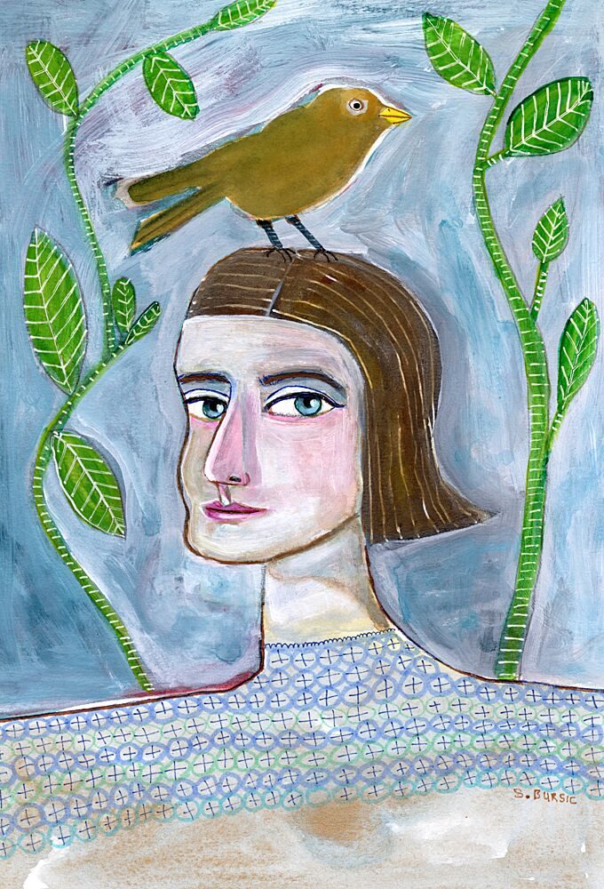 Whimsical Bird on Head art print by Sharyn Bursic for $57.95 CAD