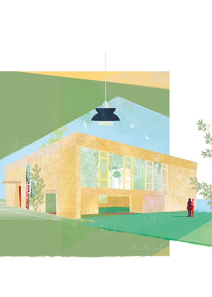 Modern House Landscape art print by Annelien Smet for $57.95 CAD