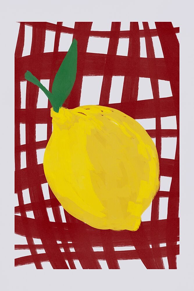 Bright Lemon Red Grid art print by Mela Patterns for $57.95 CAD