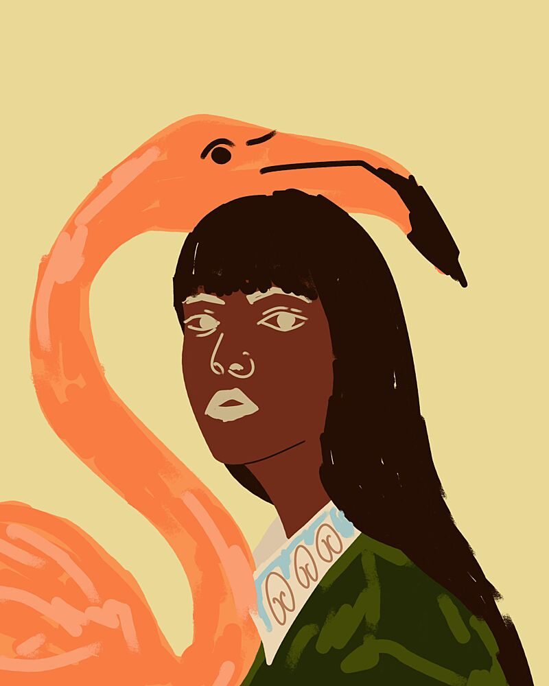 Elegant Flamingo Woman art print by Kintsugi99 for $57.95 CAD