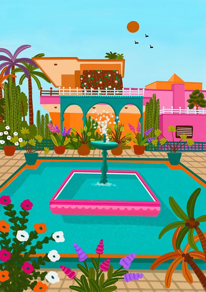 Vibrant Courtyard Oasis art print by Nidhi Kachhadiya for $57.95 CAD