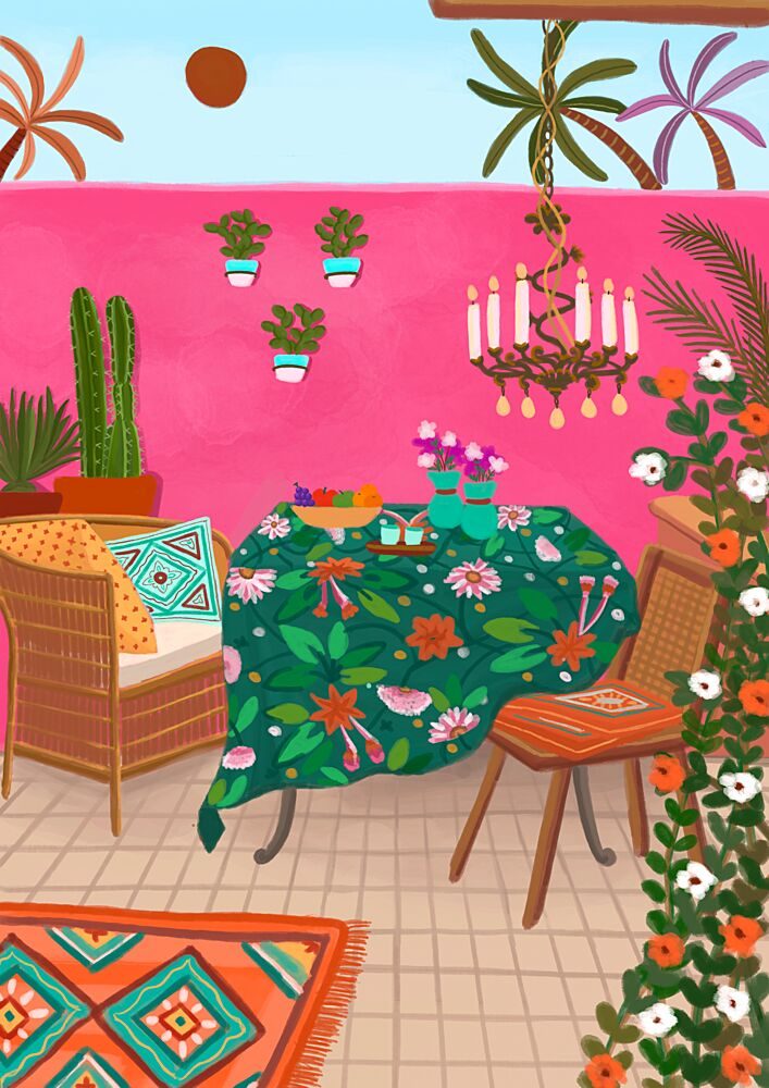 Pink Bohemian Patio art print by Nidhi Kachhadiya for $57.95 CAD