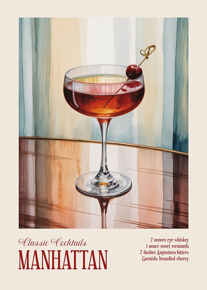 Watercolor Manhattan Cocktail art print by Andreas Magnusson for $57.95 CAD