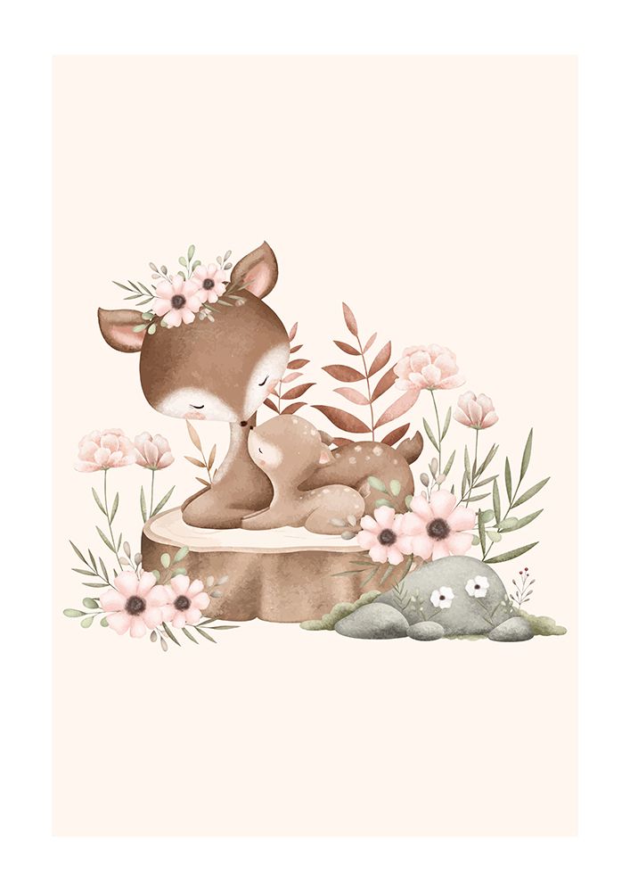 Woodland Floral Baby a Mom Deer art print by Saskia Michele for $57.95 CAD