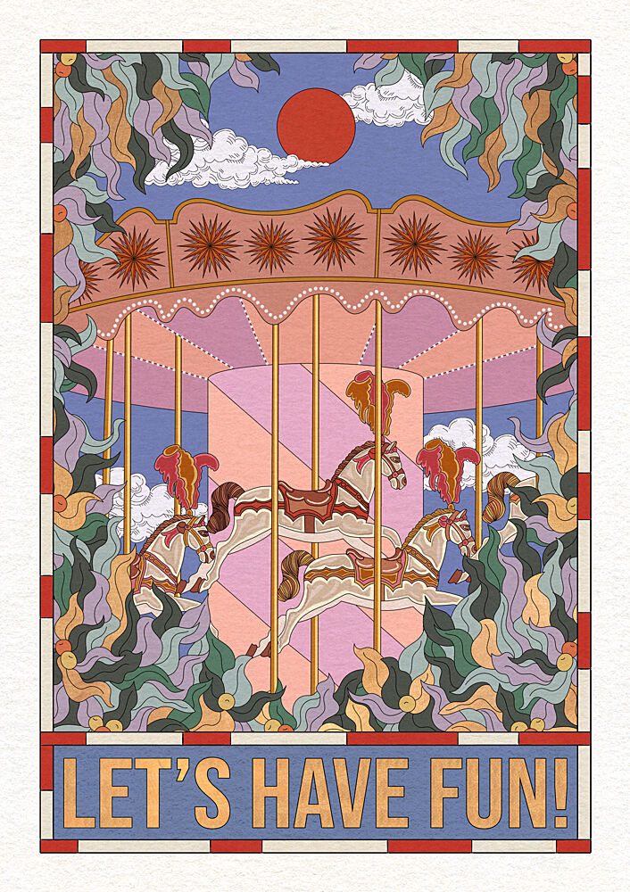 Lets Have Fun Carousel art print by OMG Kitty for $57.95 CAD