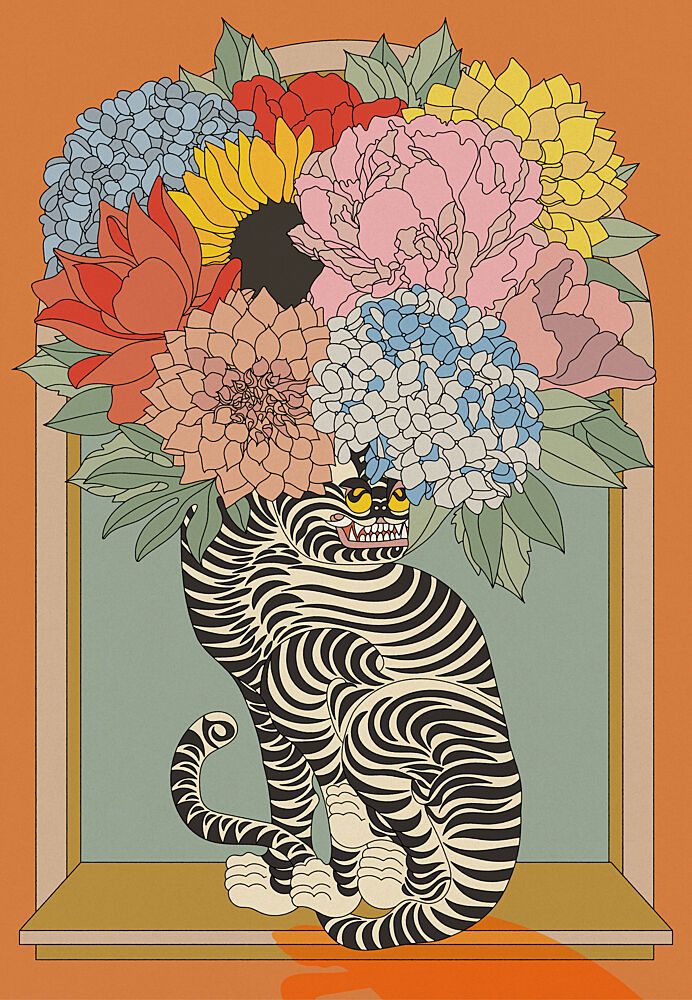Grinning Tiger Floral Window art print by OMG Kitty for $57.95 CAD