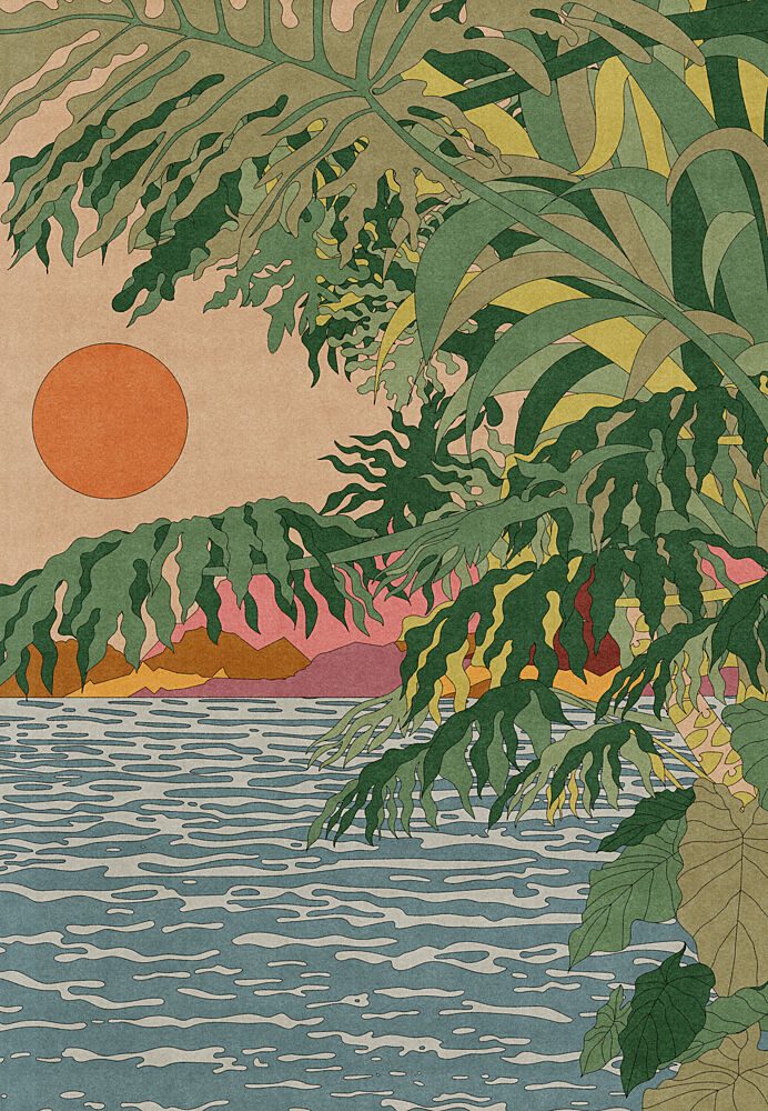 Tropical Sunset Ocean View art print by OMG Kitty for $57.95 CAD