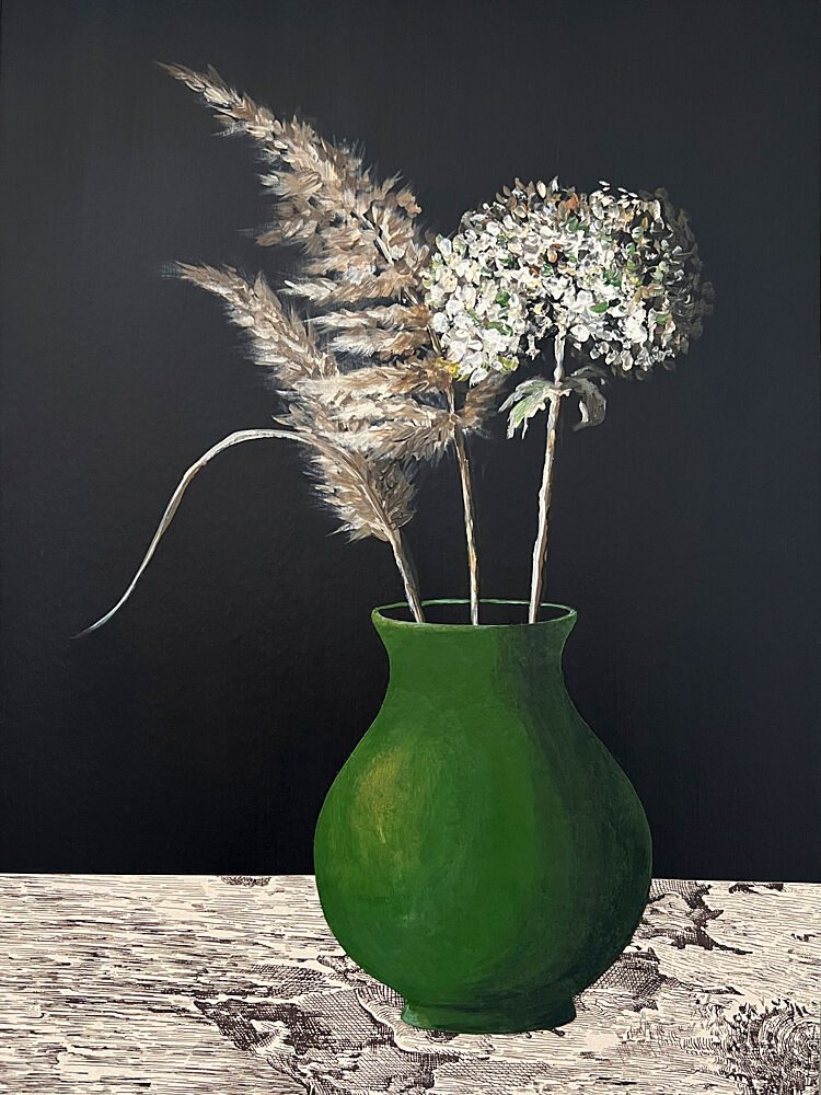 Green Vase Pampas Hydrangea art print by Marina Kozyr for $57.95 CAD