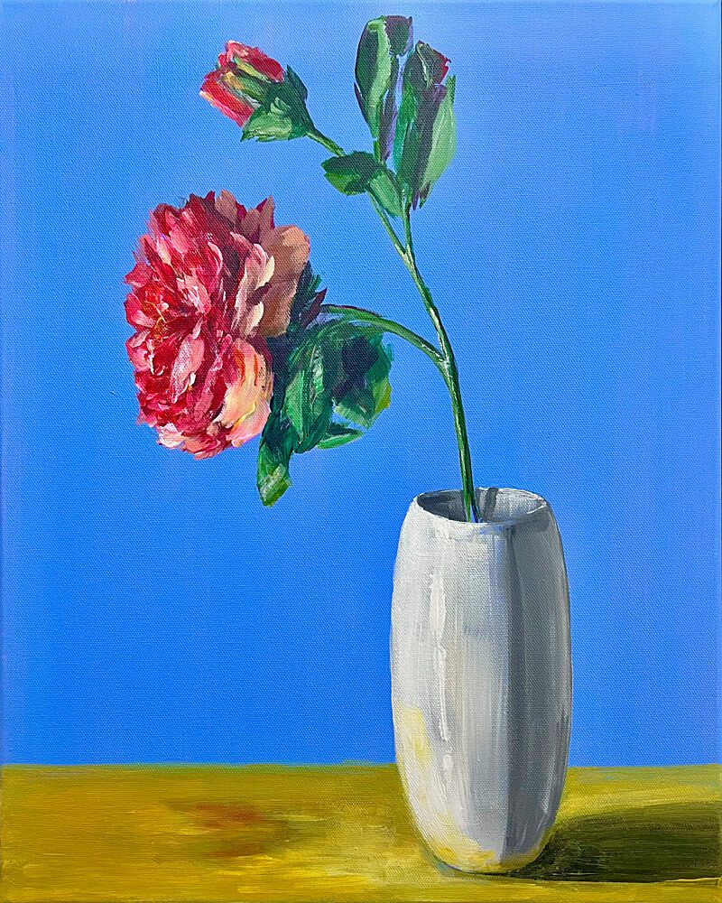 Red Flower Blue Still Life art print by Marina Kozyr for $57.95 CAD