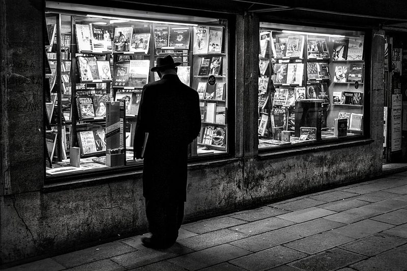Man at Bookshop Window art print by Peter Petzold for $57.95 CAD