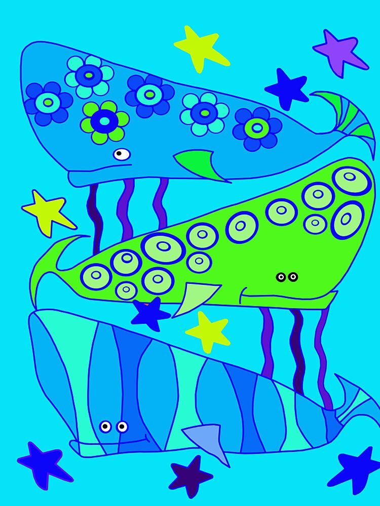 Whimsical Ocean Whales art print by Lynnda Rakos for $57.95 CAD