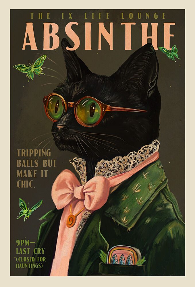 Chic Absinthe Cat Alcohol and Cocktail Bar Art art print by The Whiskey Ginger for $57.95 CAD