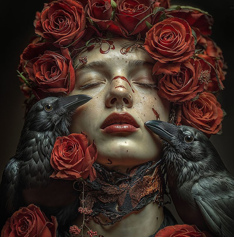 Woman with Rose Crows art print by DDiArte for $57.95 CAD