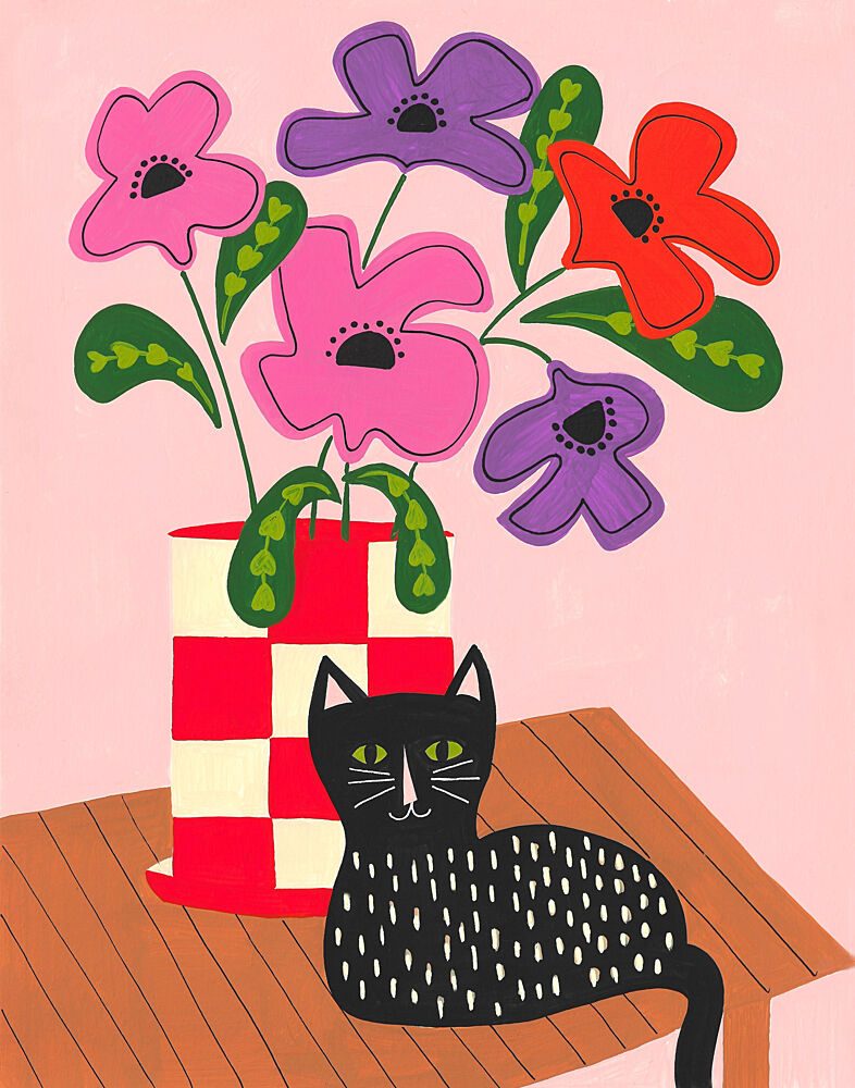 Whimsical Cat and Flowers art print by Sara Coulter for $57.95 CAD