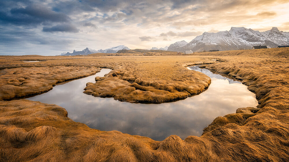 Golden River Mountain Landscape art print by Bartolome Lopez for $57.95 CAD
