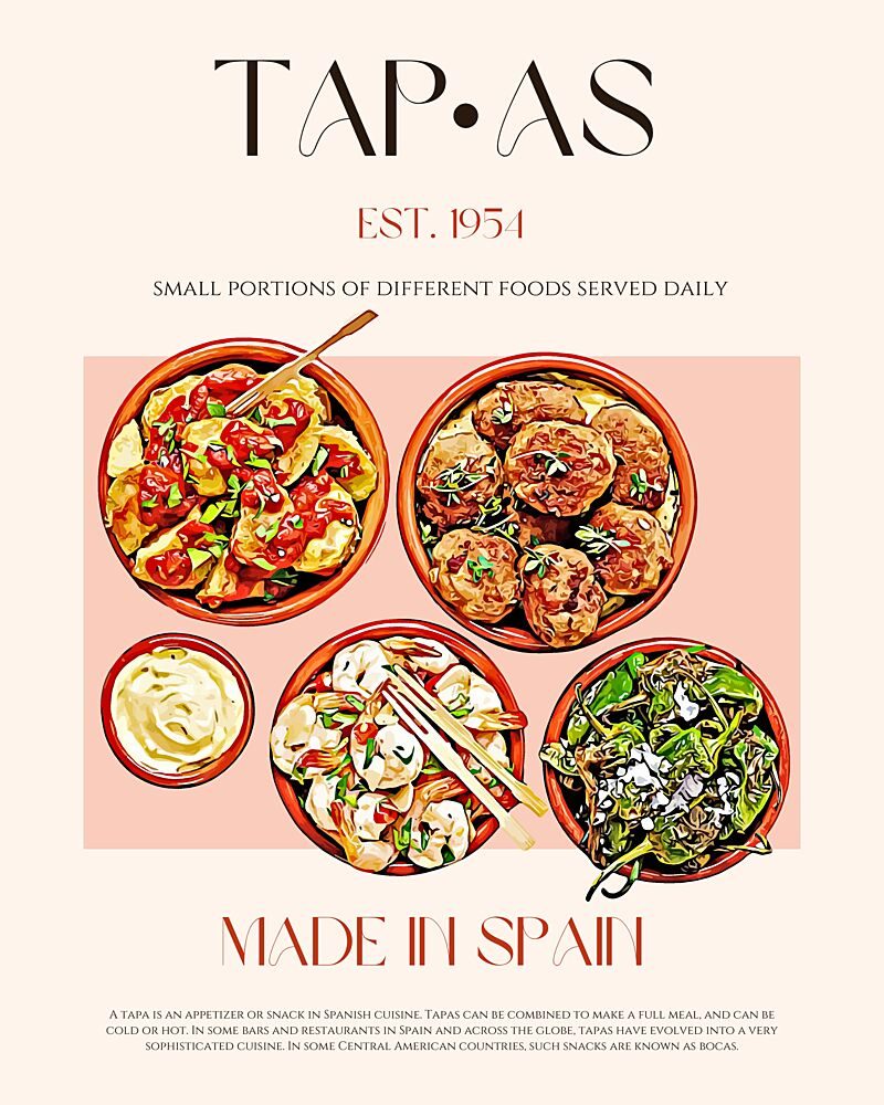 Authentic Spanish Tapas art print by Nazma Khokhar for $57.95 CAD