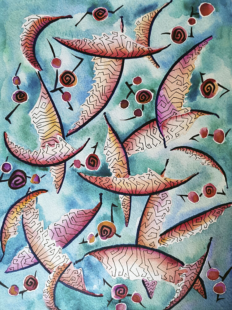 Whimsical Flying Birds art print by Angelo Cerantola for $57.95 CAD
