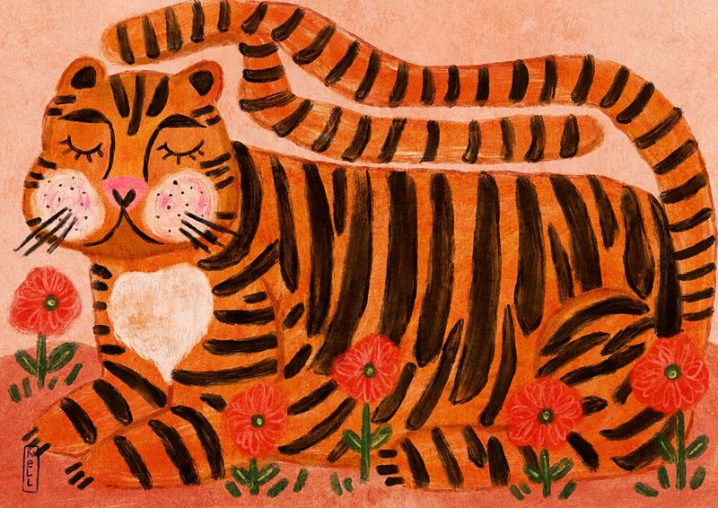 Happy Tiger in Poppies art print by Dirkie Nell for $57.95 CAD