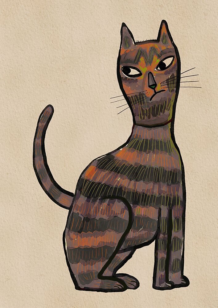 Grumpy Striped Cat art print by Sharyn Bursic for $57.95 CAD