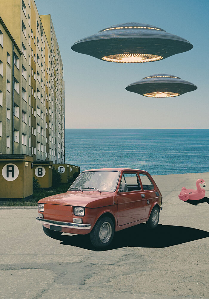Surreal Coastal Ufo Visit art print by Daniel Donocik for $57.95 CAD