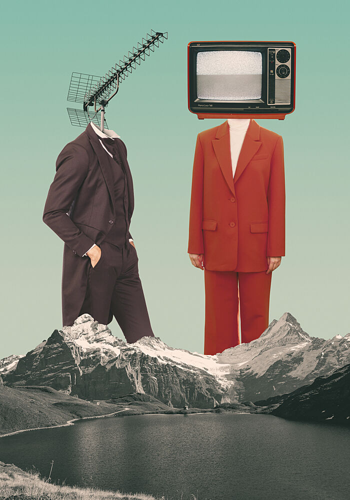 Surreal Heads Mountain Lake art print by Daniel Donocik for $57.95 CAD