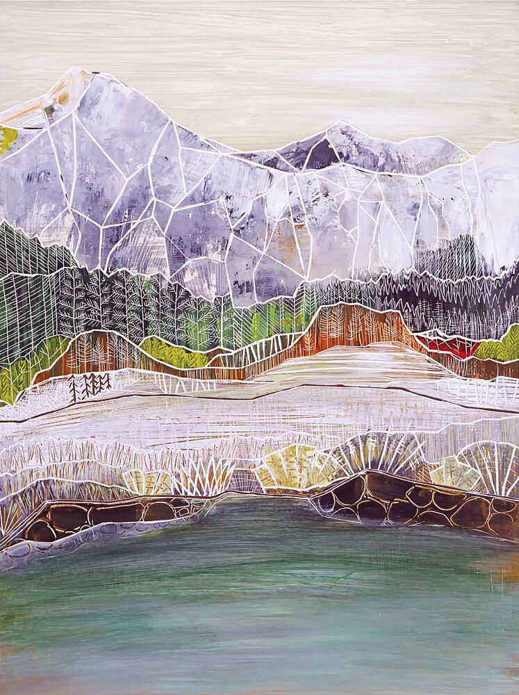Geometric Mountain Lake art print by Sarah Fitzgerald for $57.95 CAD