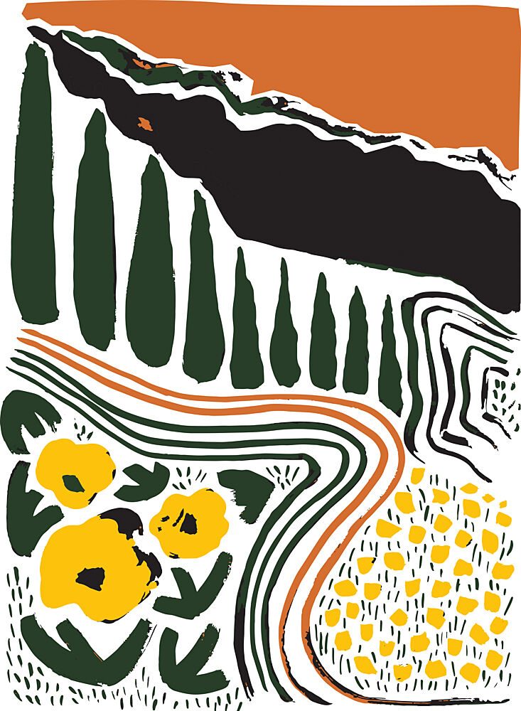 Tuscan Cypress Landscape art print by Sarah Fitzgerald for $57.95 CAD