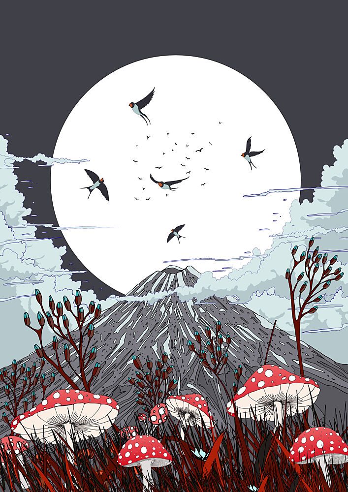 Moonlit Mountain Mushrooms art print by Nicholas for $57.95 CAD