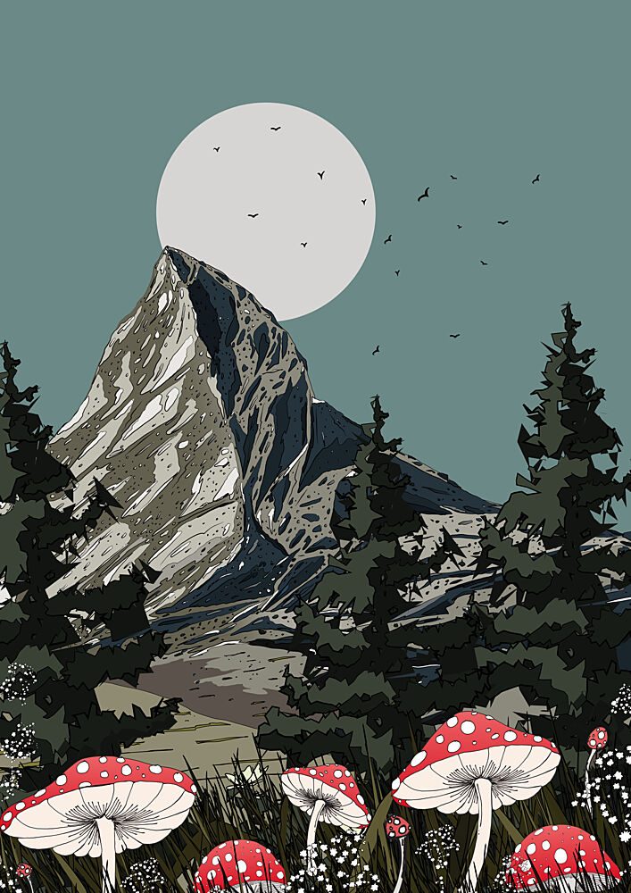 Mystical Mountain Mushrooms art print by Nicholas for $57.95 CAD