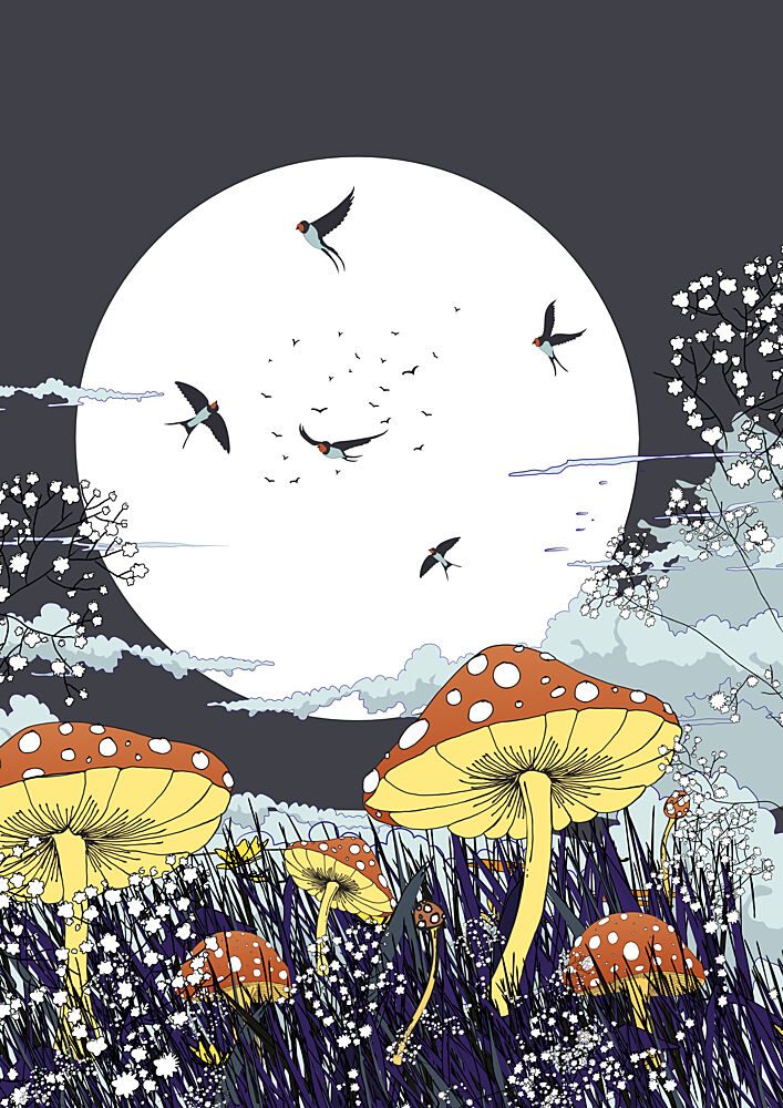 Moonlit Mushroom Flight art print by Nicholas for $57.95 CAD