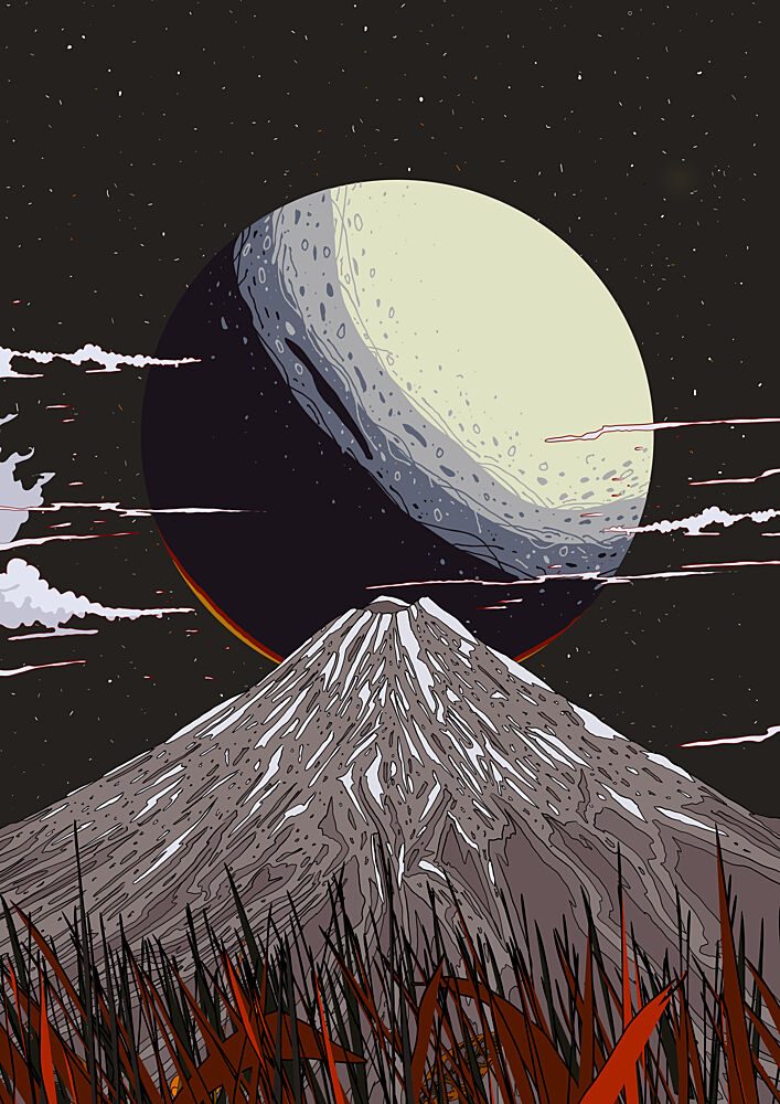 Moon over Mount Fuji art print by Nicholas for $57.95 CAD