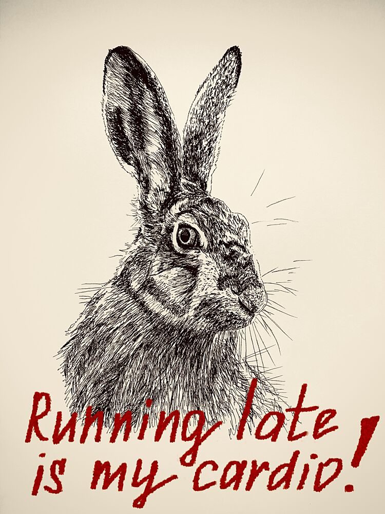 Hare Running Late Cardio art print by Marina Kozyr for $57.95 CAD