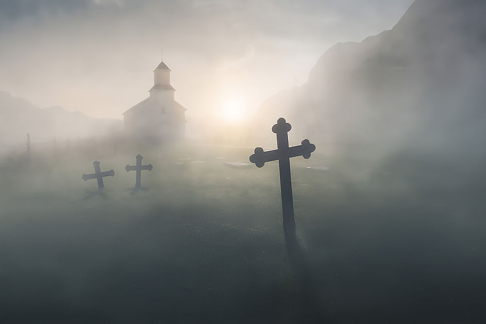 Misty Church and Crosses art print by Robert van der Smitte for $57.95 CAD