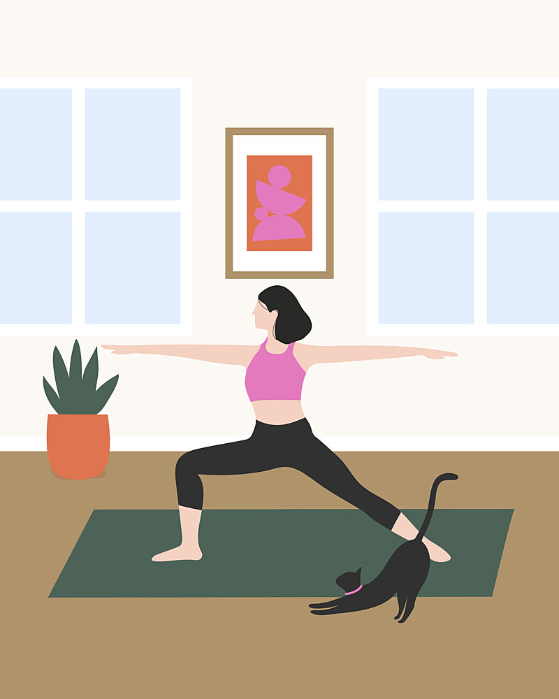 Warrior Pose with Cat art print by Artprink for $57.95 CAD