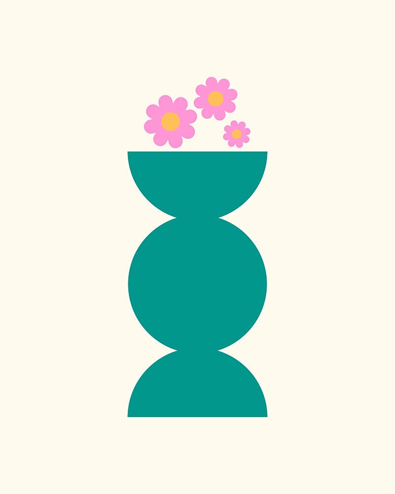Teal Vase Pink Flowers art print by Artprink for $57.95 CAD