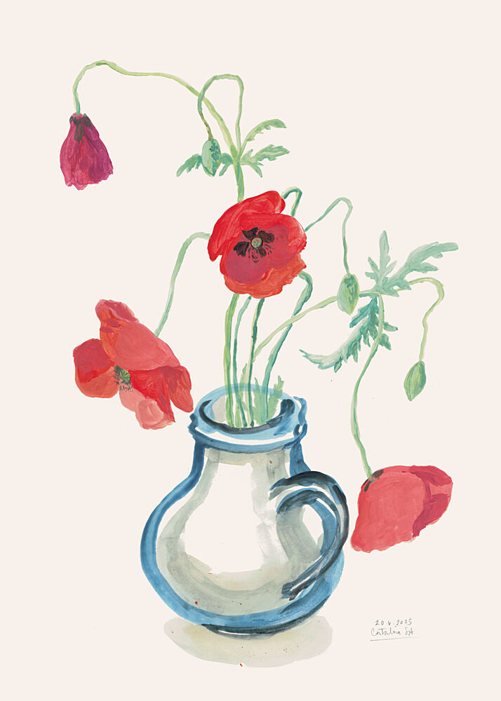 Red Poppies Blue Vase art print by Catalina Somolinos for $57.95 CAD